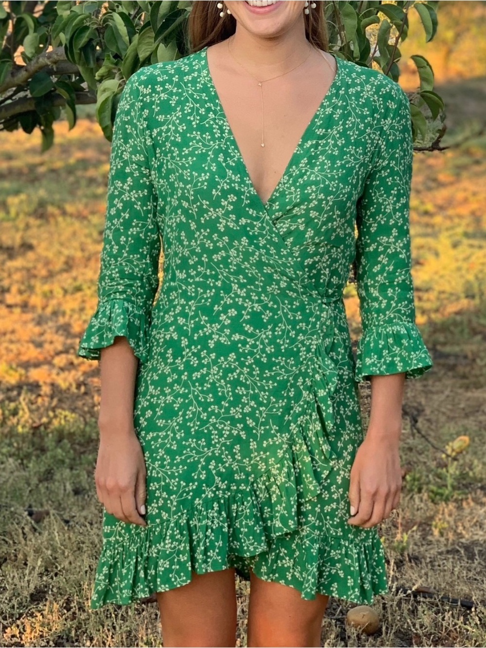 Green Floral Wrap Dress